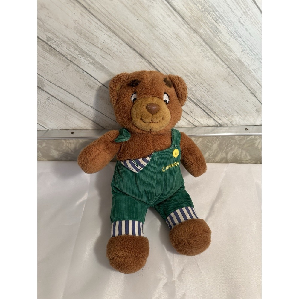Vintage 1997 Eden Corduroy Bear Brown Teddy Overalls Stufffed Plush Toy